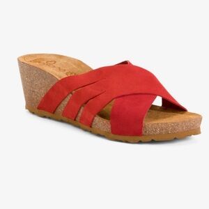 YOKONO Suede Cross Band Wedge Sandals